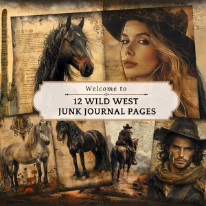 Watercolor Horse Junk Journal Kit: Wild West Printable Pages Commercial Use (Digital Download)