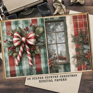 Silver Glittering Christmas Collage Sheets | Country Christmas Junk Journal Kit | Rustic Scrapbook Paper | Vintage Christmas Backgrounds JPG
