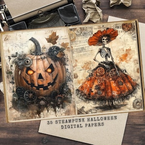 Objetos de Halloween Steampunk: Páginas Digitais de Diário de Lixo em Estilo de Colagem (Download Digital)