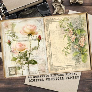 Floral Vintage Papers, Spring Garden Junk Journal Kit, Vintage Floral Printable Pages,  Digital Download for Scrapbooking, Vintage Flowers