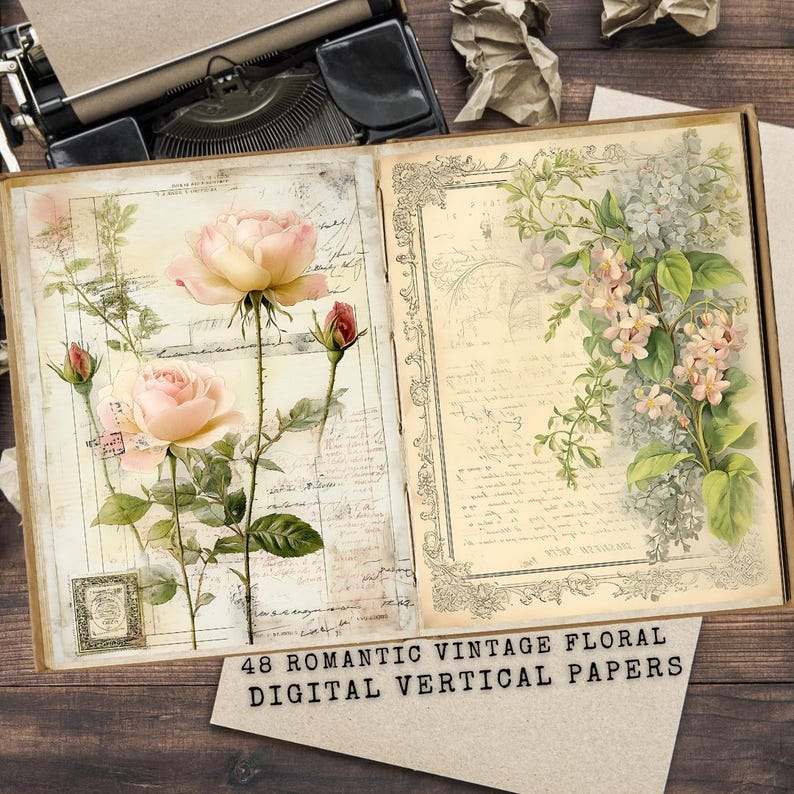 Floral Vintage Papers, Spring Garden Junk Journal Kit, Vintage Floral Printable Pages,  Digital Download for Scrapbooking, Vintage Flowers