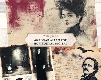 Edgar Allan Poe Junk Journal Kit: Gothic Halloween Ephemera (Digital Download)