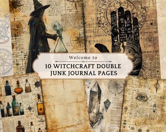 Witchcraft Junk Journal Pages, Digital Scrapbook Paper Kit, Mystic Witch Printable, Gothic Book Collage Sheet, Vintage Witch Ephemera