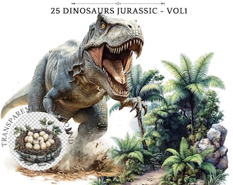 Watercolor Dinosaur Clipart Bundle: Realistic T-Rex PNGs (Digital Download)