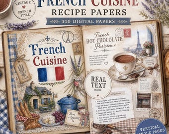 French Recipe Journal Kit, Mediterranean Cookbook Pages, Vintage European Kitchen Ephemera, Parisian Culinary Printables