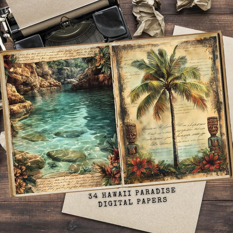 Vintage Hawaiian Junk Journal Pages: Tropical Scrapbook Paper (digital ...