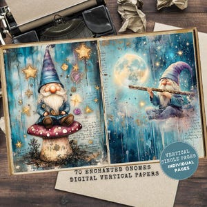 Enchanted Gnomes Junk Journal Pages: Under the Stars Printable Whimsical Watercolor (Digital Download)