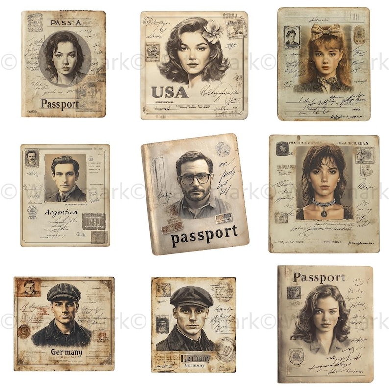 Vintage Ephemera Passport Clipart: Antique ID Cards for Junk Journals ...
