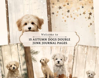 Dogs Autumn Junk Journal Kit, Cozy Fall Ephemera (Digital Download)