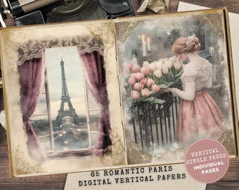 Romantic Paris Junk Journal: French Vintage Printable Pages (Full Letter Size)
