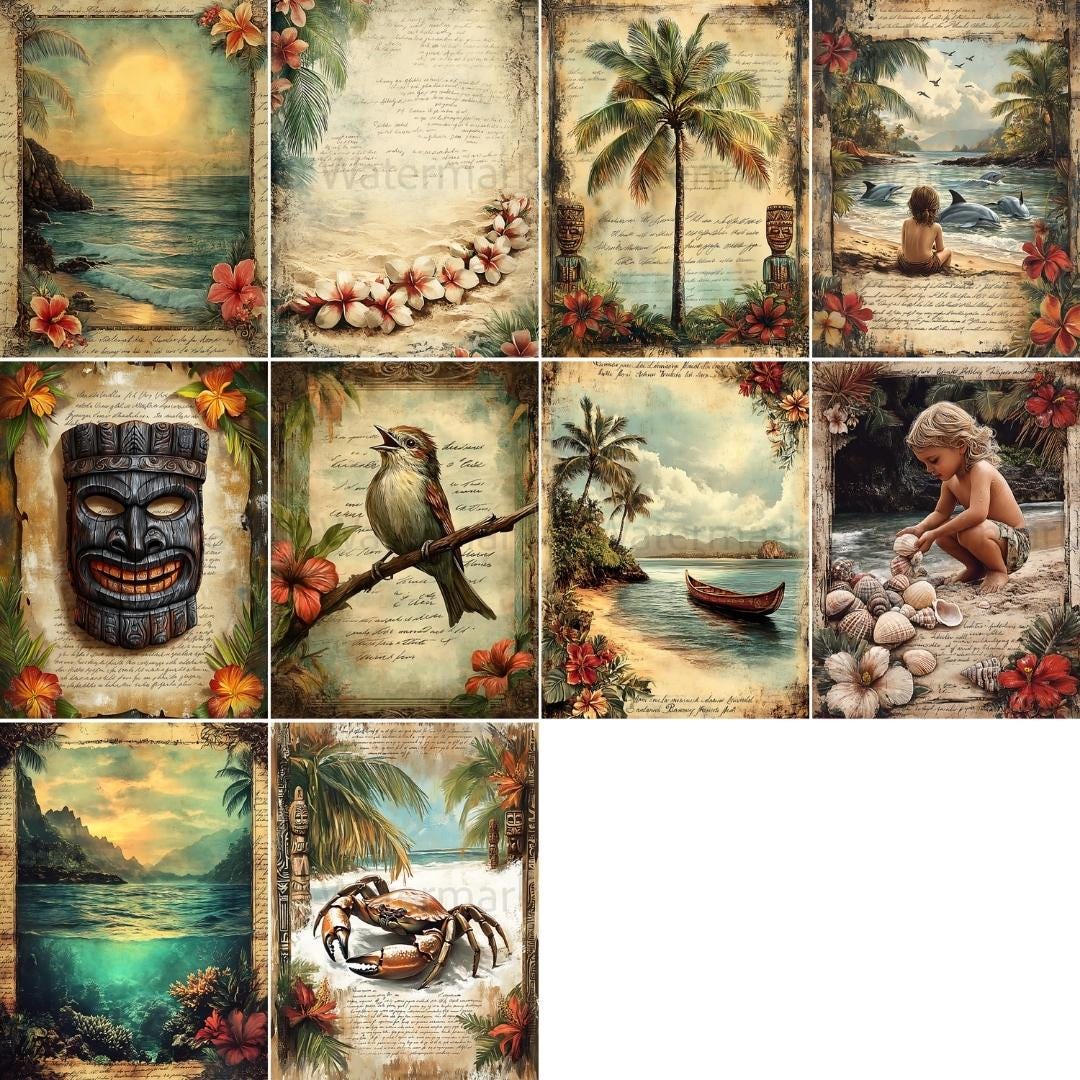Vintage Hawaiian Junk Journal Pages: Tropical Scrapbook Paper (digital ...