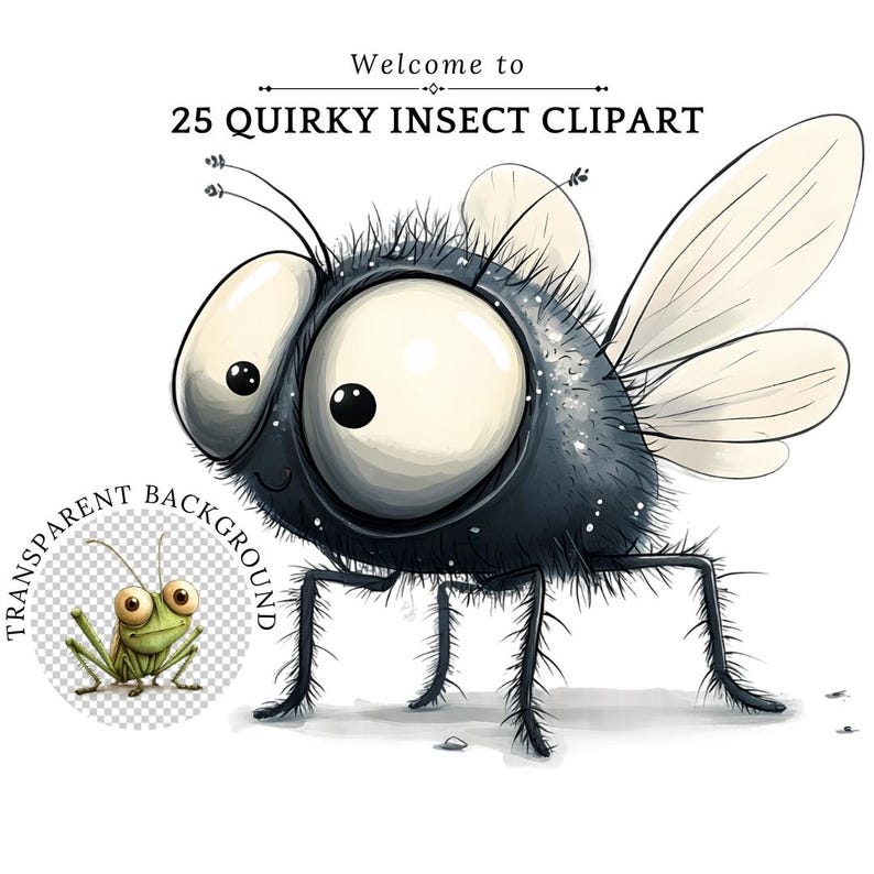 Whimsical Bugs PNG, Quirky Animals Insects Digital Art PNG, Printable Insects, Funny Cute Bugs, Ants, Fly, Grasshopper, bee, Commercial Use