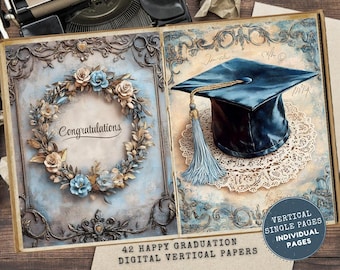Graduation Junk Journal Kit: Printable Ephemera (Digital Download, JPG Files 8.5x11")