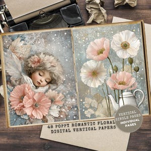 Mohn Junk Journal Kit, Vintage Ephemera, Blumen druckbare Seiten, Scrapbooking Digitaler Download, Bastelbedarf