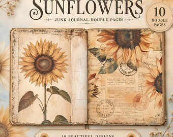 Sunflower Junk Journal Kit, Rustic Meadow Papers, Vintage Floral Ephemera, Printable Country Garden Pages