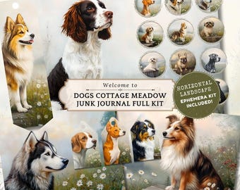 Dog Junk Journal Printable Kit: Cottage Meadow Scrapbook Pages (Digital Download)
