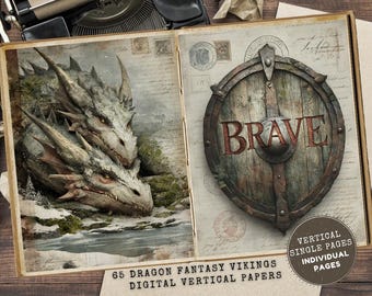 Dragon Junk Journal Kit: Fantasy Ephemera, Vintage Scrapbook Pages (Digital Download 8.5x11in JPG Files)
