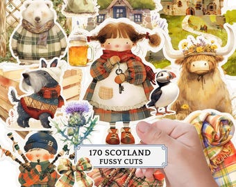 Fussy Cuts Scotland Highlands: Scottish Outlander Printable Stickers (Digital Download, Full Letter Size)
