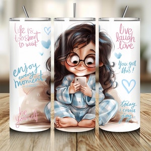 Emballage de gobelet super mignon jeune fille pour gobelet skinny 20 oz, emballage de gobelet girly, gobelet de motivation pour les filles, art de la bouteille d'eau, jolie fille