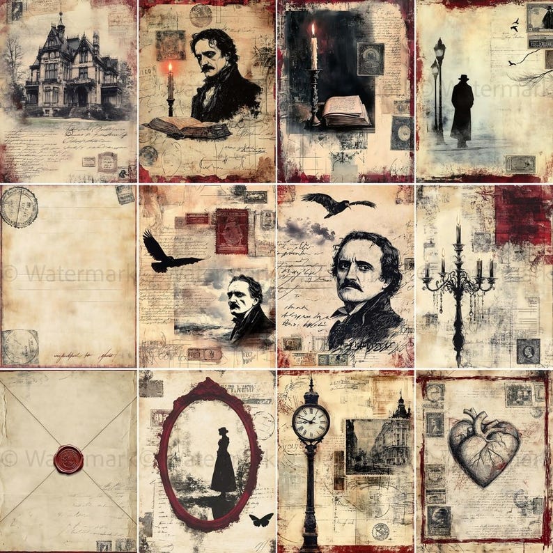 40 Junk Journal Kit Edgar Allan Poe the Raven Victorian Gothic Fall