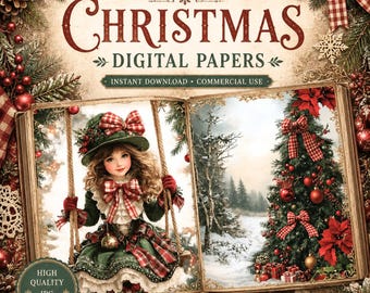 Elegant Christmas Dolls Digital Pages: Winter Scrapbook Ephemera (JPG Download)