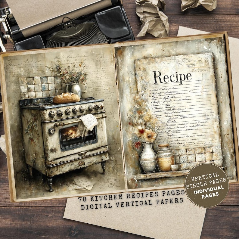 Rustic Recipe Pages Kitchen Junk Journal Pages: Recipe Pages Printable Rustic Ephemera ...