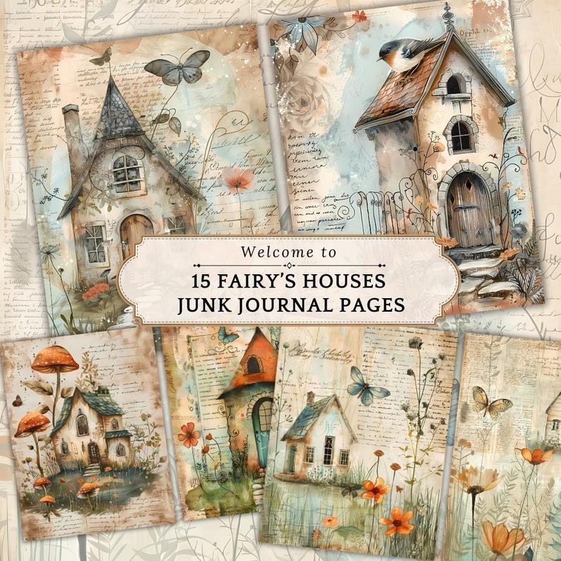 Fairy House Junk Journal Kit: Floral Cottage Printable Papers (digital ...