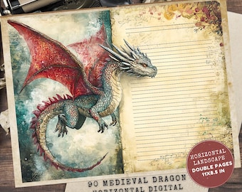 Medieval Junk Journal: Knight Dragon Lined Pages (Digital Download, LANDSCAPE Pages)