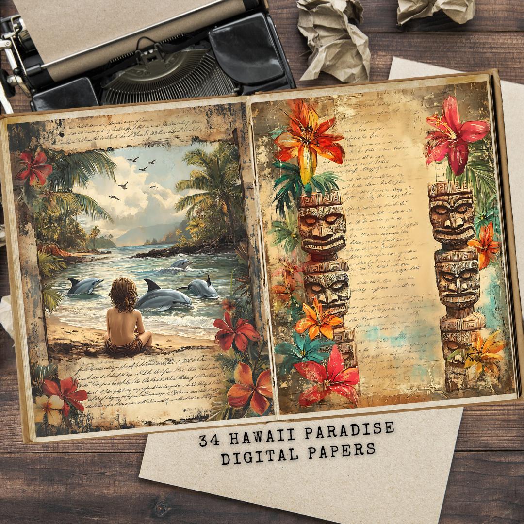 Vintage Hawaiian Junk Journal Pages: Tropical Scrapbook Paper (digital ...
