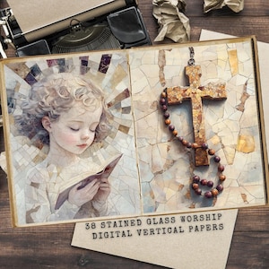Kit diario di adorazione in vetro colorato, pagine di diario di fede spazzatura, materiali di diario della fede, download digitale, diario di preghiera, lavoretti di carta, Bibbia