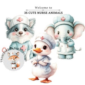かわいい看護師のクリップアート バンドル - デジタル ダウンロード - 看護師ライフ PNG - かわいいウサギのデザイン - 看護師の動物のクリップアート - 看護師の森の動物