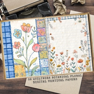 Quilt Texture Fabric Scrapbook Paper: Floral Patchwork Pages, Junk Journal (Digital Download)