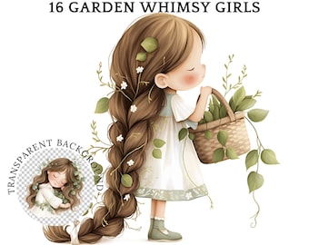 Garden Whimsy Flower Girl Clipart, Cute Girl Clipart, Garden Girl Clipart, Quirky Girl Clip Art, Apothecary Girl, Aesthetic Girls, PNG
