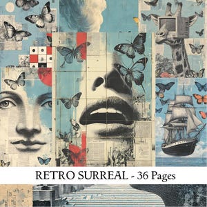 Collage surreali retrò stampabili: farfalle effimere (download digitale)