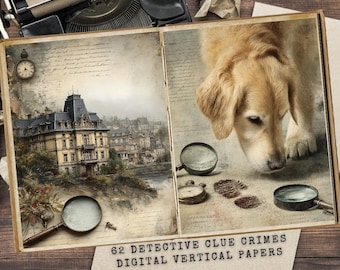 Detective Junk Journal Kit: Vintage Ephemera, Mystery Case, Printable Pages (Digital Download)