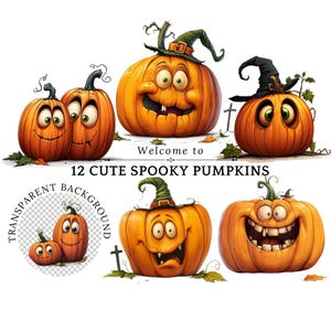 Clipart di zucche di Halloween Zucche spettrali Clipart Zucche in costumi ClipArt di Halloween Zucche di Halloween carine Amante della zucca Png