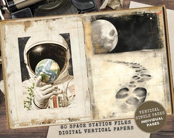 Space Ship Junk Journal Pages: Astronaut Vintage Ephemera (Digital Download, Letter Full Size)