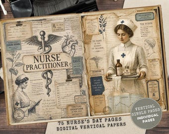 Nurse Junk Journal, Vintage Medical Ephemera Kit, Printable Digital Pages, Scrapbook Supplies for Crafters