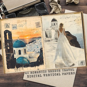 Kit diario di scarto della Grecia, pagine digitali stampabili, forniture per album di ritagli vintage, materiale effimero di viaggio per l'artigianato, carte digitali greche, Mykonos