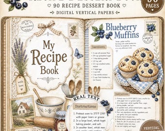 Baking Journal Kit, Vintage Recipe Pages, Bakery Ephemera Pack, Printable Kitchen Papers, Dessert Scrapbook