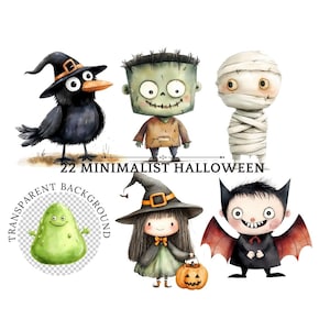 Halloween Cartoons Digital PNG Characters Clipart Spooky Monsters Clipart Halloween Digital Art Cute Witch Minimalist children's characters