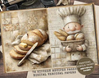Kitchen Junk Journal Pages: Recipe Pages Printable Rustic Ephemera (Digital Download, Letter Full Size)