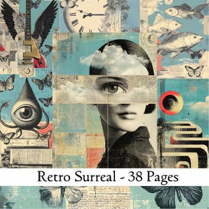 Retro Surreal Junk Journal Seiten, Digitale Collage Printables, Mixed Media Bastelbedarf für Kreatives Journaling, Ein Auge, Augen, Monster