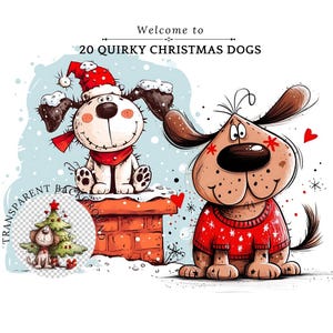 Eigenzinnige kerst honden clipart - grappige kerst graphics - aquarel honden PNG - digitale download - aquarel eigenzinnige hond clipart - puppy