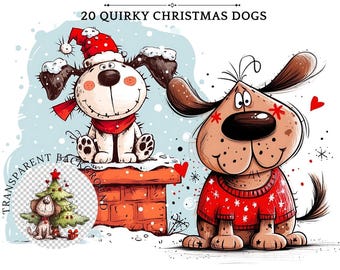 Watercolor Christmas Dogs Clipart: Funny Puppy Graphics (Digital Download)