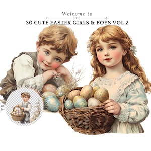 Cute Easter Girls Clipart - Boys Easter Clipart - PNG Files for Kids - Baby Easter Kids Clipart - Cute Easter Designs for Crafts VOL1