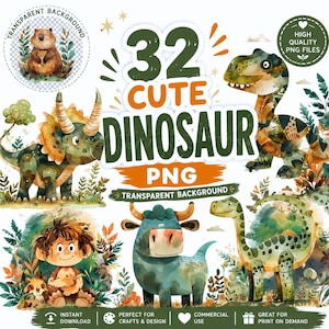 Dinosaurus png-bundel, prehistorisch clipartpakket, dino-graphics, transparante achtergrondkunst, elementen voor kinderfeestjes