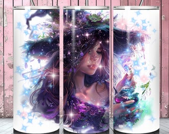 Purple Witch Tumbler Wrap, Magic Woman Design (20 oz Skinny Tumbler, Digital Download)