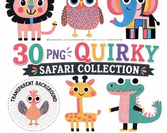 Safari Animal Doodle Clipart, Quirky Jungle Pngs (Digital Download)
