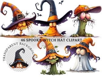 Watercolor Witch Hat Clipart, Spooky Halloween PNG, Commercial Use (Digital Download)